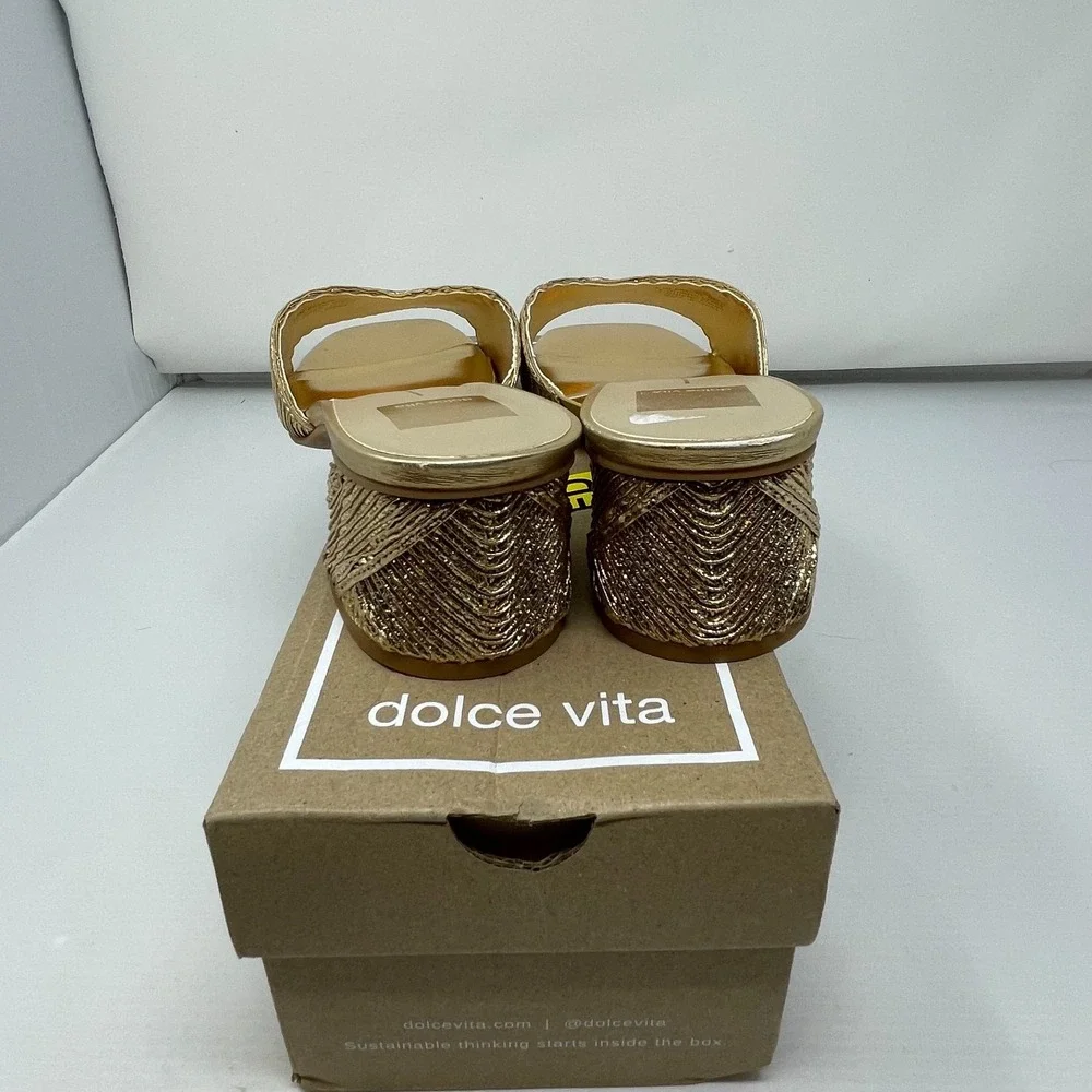Dolce Vita Gold Woven Stella Brandy Deco Platform Heels Sandals New Size 9.5